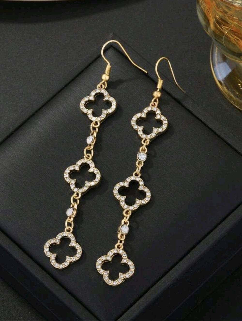 Gold Quatrefoil Clover Dangle Earrings